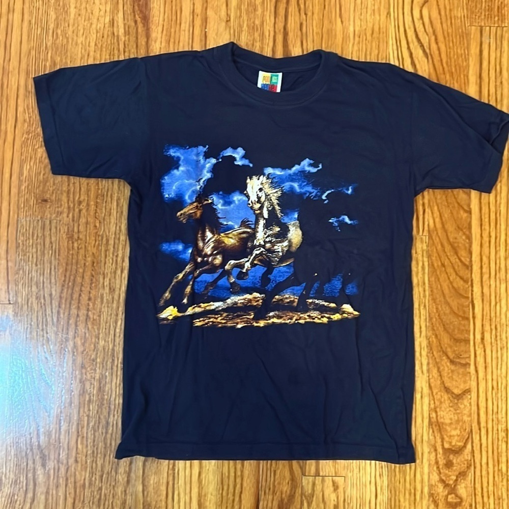 Kids Dark Blue T/Shirt 12Y with Horses print short sleeve